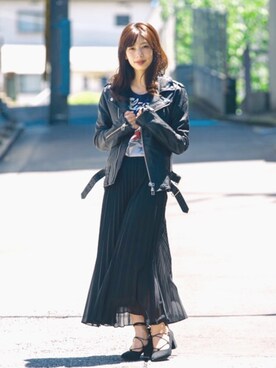 「glamb（グラム）のアイテム（ライダースジャケット）」を使った、ＭＩＣＨＩＲＵさん（レディース・162cm）の春コーディネート