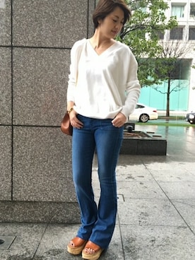 「フレアデニム」｜AYAさん（レディース・163cm）の春コーディネート