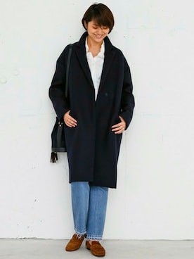 「Deuxieme Classe（ドゥーズィエムクラス）のアイテム（チェスターコート）」を使った、AYAさん（レディース・163cm）の秋コーディネート