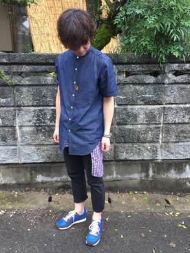 「THE SHOP TK （ザ ショップ ティーケー ）のアイテム（Shirts、ブルー系）」を使った、パリ☆彡さん（メンズ・171cm）の夏コーディネート