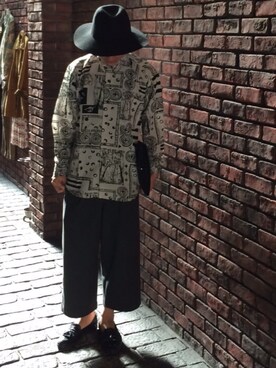 「HARE（ハレ）のワイドブリムハット(HARE)（Hat、ブラック系）」を使った、パリ☆彡さん（メンズ・171cm）の秋コーディネート