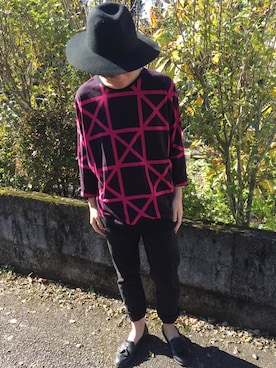 「SHAREEF（シャリーフ）のCROSS CHECK  DOLMAN Q/S （T Shirts、ピンク系）」を使った、パリ☆彡さん（メンズ・171cm）の秋コーディネート