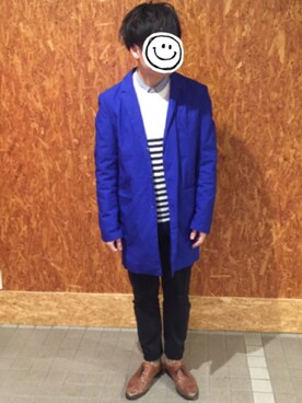 「古着のアイテム（Overcoat、ブルー系）」を使った、パリ☆彡さん（メンズ・171cm）の秋コーディネート