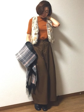 「キャメル」｜「アイテム（ブーティ）」を使った、みっくすさん（レディース・162cm）の秋コーディネート