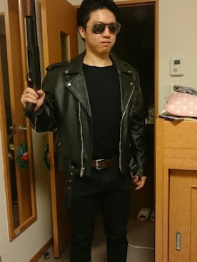 「halloween」｜「アイテム（ライダースジャケット）」を使った、ゆーまさん（メンズ・168cm）の秋コーディネート