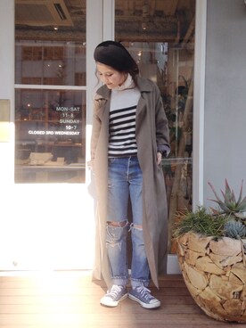 「TODAYFUL（トゥデイフル）のアイテム（トレンチコート）」を使った、MOMOKO KOIKEさん（レディース・158cm）の冬コーディネート