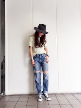 「TODAYFUL（トゥデイフル）のアイテム（帽子）」を使った、MOMOKO KOIKEさん（レディース・158cm）の秋コーディネート