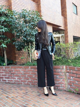 「TODAYFUL（トゥデイフル）のアイテム（ライダースジャケット）」を使った、MOMOKO KOIKEさん（レディース・158cm）の秋コーディネート