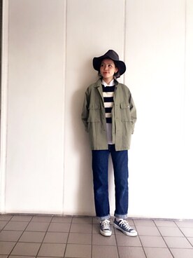 MOMOKO KOIKEさんの「ヘリンボーンワークジャケット」を使ったコーディネート