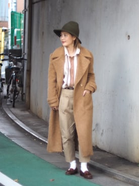 「TODAYFUL（トゥデイフル）のアイテム（チェスターコート）」を使った、MOMOKO KOIKEさん（レディース・158cm）の冬コーディネート