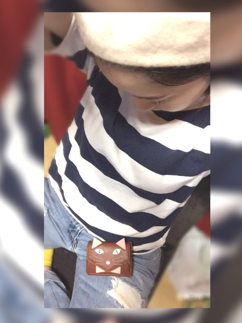 「ai_casselini、ウォレット、高橋愛、casselini」｜「Casseliniの【高橋愛コラボ】キャットウォレット（財布、ブラウン系）」を使った、タマキさん（レディース・160cm）の秋コーディネートの1枚目の写真