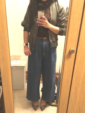 「GU（ジーユー）のアイテム（パンプス、ブラウン系）」を使った、m  さん（レディース・162cm）の秋コーディネート