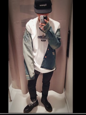 「OFF-WHITE」｜「アイテム（デニムジャケット）」を使った、®️yudo💯さん（メンズ・168cm）の秋コーディネート