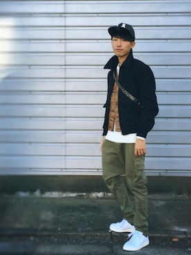 「H&M（エイチ・アンド・エム）のアイテム（キャップ）」を使った、macky☺︎さん（メンズ・172cm）の冬コーディネート