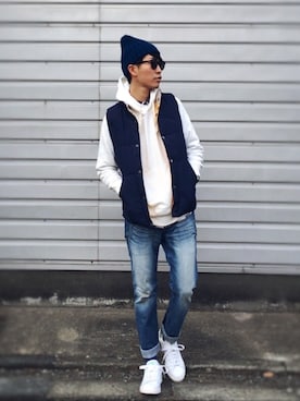 「H&M（エイチ・アンド・エム）のアイテム（ジャケット/アウター）」を使った、macky☺︎さん（メンズ・172cm・20代）の冬コーディネート