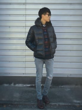 「H&M（エイチ・アンド・エム）のアイテム（デニムパンツ）」を使った、macky☺︎さん（メンズ・172cm）の冬コーディネート