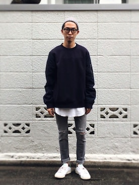 「H&M（エイチ・アンド・エム）のアイテム（スウェット）」を使った、macky☺︎さん（メンズ・172cm）の秋コーディネート