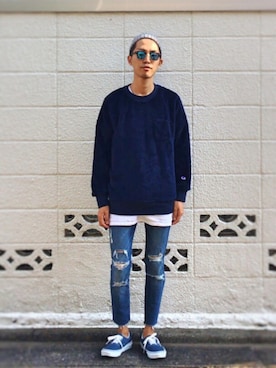 「H&M（エイチ・アンド・エム）のアイテム（デニムパンツ）」を使った、macky☺︎さん（メンズ・172cm）の秋コーディネート