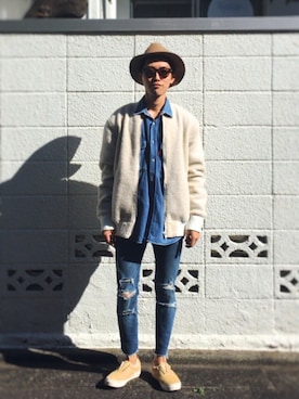 「H&M（エイチ・アンド・エム）のアイテム（デニムパンツ）」を使った、macky☺︎さん（メンズ・172cm）の秋コーディネート