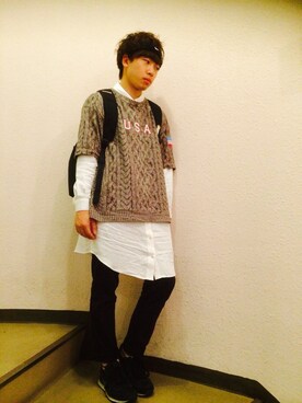 「GLOBAL WORK（グローバルワーク）のアイテム（シャツ/ブラウス、ホワイト系）」を使った、ひろさん（メンズ）の秋コーディネート