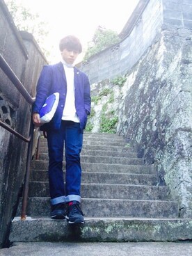 「GLOBAL WORK（グローバルワーク）のアイテム（Tシャツ/カットソー、ホワイト系）」を使った、ひろさん（メンズ）の秋コーディネート