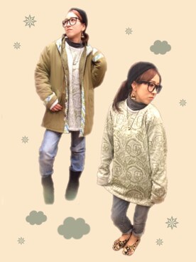 「shuca（シュカ）のアイテム（パンツ）」を使った、☁︎のじょん☁︎さん（レディース・152cm）の冬コーディネート