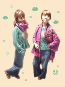 「ぺプラムトップス」｜「アイテム（モカシン/デッキシューズ）」を使った、☁︎のじょん☁︎さん（レディース・152cm）の冬コーディネート