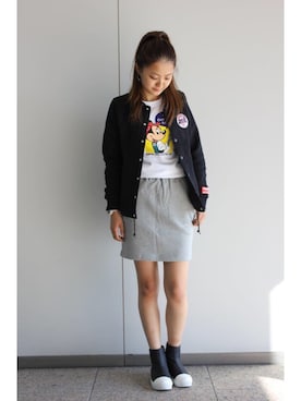 「ディズニー」｜「アイテム（ブルゾン）」を使った、yuriiさん（レディース・163cm）の冬コーディネート