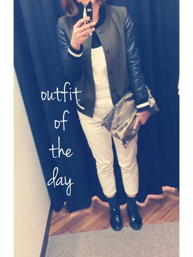 「ホワイトデニム」｜「アイテム（スタジャン）」を使った、☺︎さん（レディース・161cm）の冬コーディネート