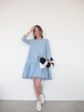 「ブルー x ホワイト」｜「アイテム（ワンピース/ドレス）」を使った、JILLSTUARTさん（レディース・157cm）の冬コーディネート
