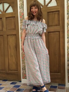 「ricori（リコリ）のアイテム（オールインワン・サロペット）」を使った、yumi**さん（レディース・160cm）の夏コーディネート