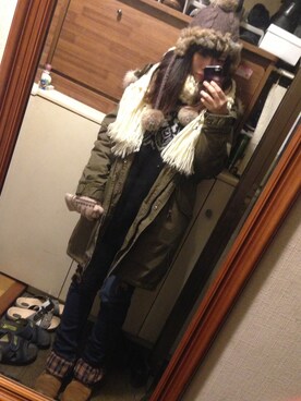 「MONKI（モンキ）のアイテム（マフラー）」を使った、sammaoさん（レディース・156cm）の冬コーディネート