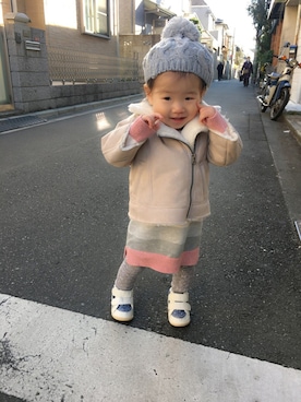 「petit main（プティマイン）のアイテム（ムートンコート）」を使った、yuikitiiiiさん（キッズ・80cm）の冬コーディネート