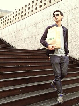 「アイテム（ナイロンジャケット）」を使った、Daniel Wu wenさん（メンズ・180cm・20代）の夏コーディネート