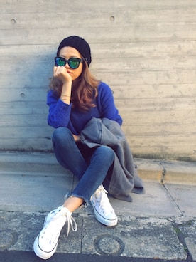 「インディゴデニム」｜「アイテム（ダッフルコート）」を使った、naaaamiさん（レディース・158cm）の冬コーディネート