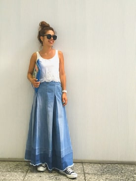 「H&M（エイチ・アンド・エム）のアイテム（タンクトップ、ホワイト系）」を使った、naaaamiさん（レディース・158cm）の夏コーディネート