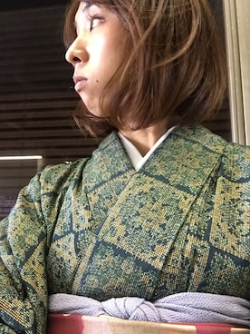 「アイテム（浴衣、グリーン系）」を使った、岩ちゃんさんさん（レディース・158cm）の秋コーディネート