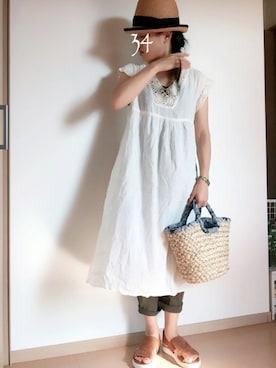 「B.L.U.E（ビーエルユーイー）のアイテム（ワンピース/ドレス）」を使った、happaoyakoさん（レディース・155cm）の夏コーディネート
