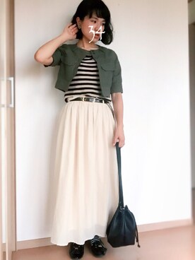 「カーキ×ホワイト」｜happaoyakoさん（レディース・155cm）の秋コーディネート