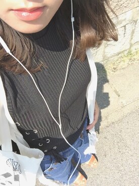 「FOREVER 21（フォーエバー トゥエンティーワン）のアイテム（タンクトップ、ブラック系）」を使った、dollchanさん（レディース・153cm）の秋コーディネート