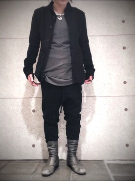 「THOM KROM（トムクロム）のアイテム（ノーカラージャケット）」を使った、dark_fashionさん（メンズ・172cm）の春コーディネート