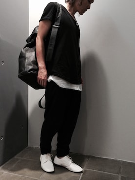 「Yohji Yamamoto（ヨウジヤマモト）のアイテム（ドレスシューズ）」を使った、dark_fashionさん（メンズ・172cm）の夏コーディネート