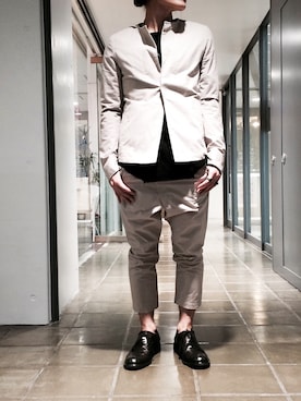 「rewords/rewordsdesign（リワーズリワーズデザイン）のアイテム（ノーカラージャケット）」を使った、dark_fashionさん（メンズ・172cm）の秋コーディネート