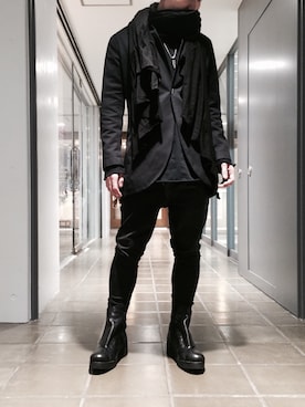 「アイテム（ノーカラージャケット）」を使った、dark_fashionさん（メンズ・172cm）の冬コーディネート