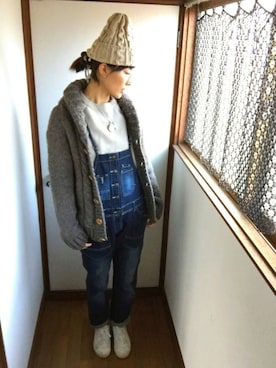 「ニット帽コーデ」｜「アイテム（オールインワン・サロペット）」を使った、komunonさん（レディース・166cm）の秋コーディネート