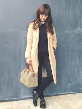 「アイテム（チェスターコート）」を使った、瀬戸晴加さん（レディース・158cm・20代）の冬コーディネート