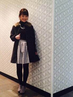 「ウィンドウペン」｜「アイテム（ピーコート）」を使った、3Sistersさん（レディース・168cm）の冬コーディネート