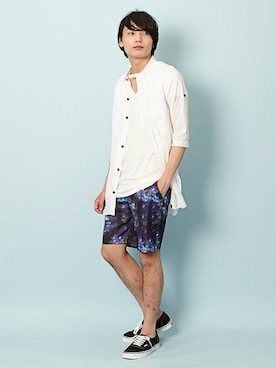 「unrelaxing（アンリラクシング）のアイテム（パンツ）」を使った、藤田純太さん（メンズ・178cm）の夏コーディネート