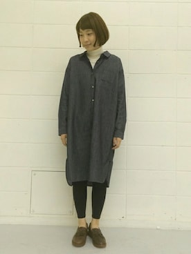 「PAR ICI」｜「アイテム（シャツワンピース）」を使った、Oさん（レディース・157cm）の秋コーディネート