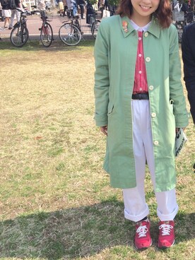 「PAR ICI」｜「アイテム（ステンカラーコート）」を使った、naさん（レディース・151cm）の春コーディネート